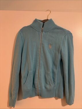 Polo by Ralph Lauren Womens Sky Blue Zip Knit Jacket